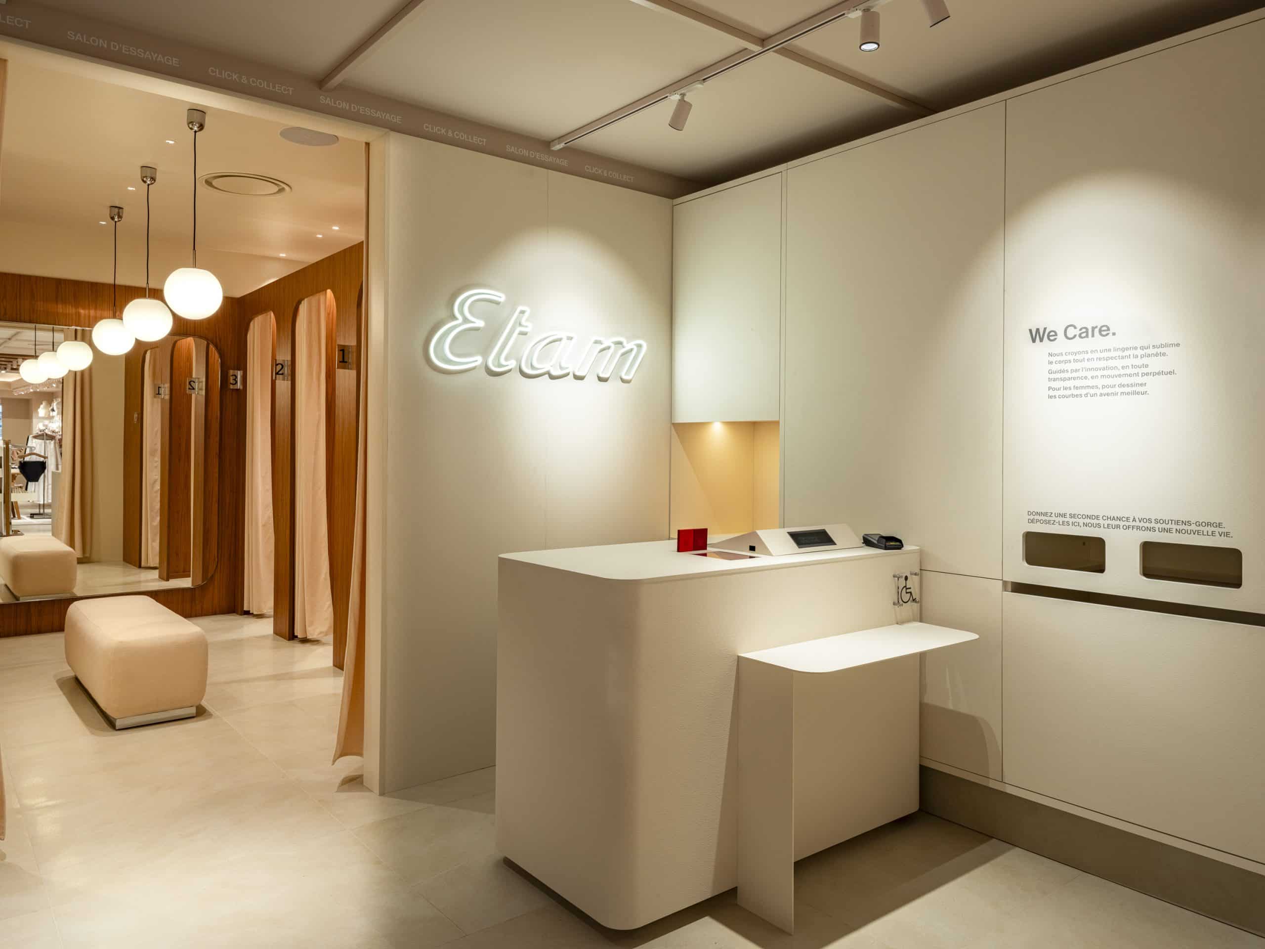 agencement sur mesure boutique Etam